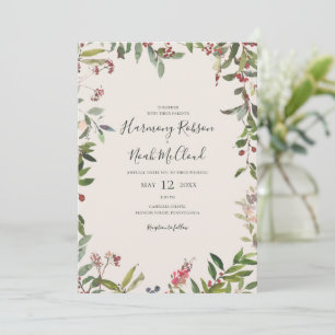 Holiday Chic Botanical   Champagne All In One Invi Invitation