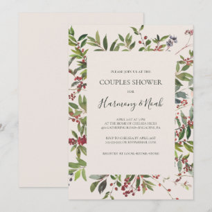 Holiday Chic Botanical   Champagne Couples Shower  Invitation