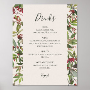 Holiday Chic Botanical   Champagne Drinks Menu Poster