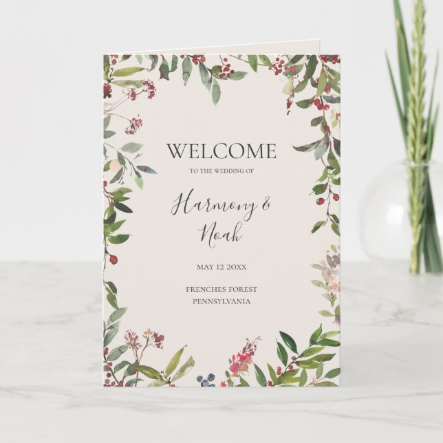 Holiday Chic Botanical | Champagne Folded Wedding Programme (Front)