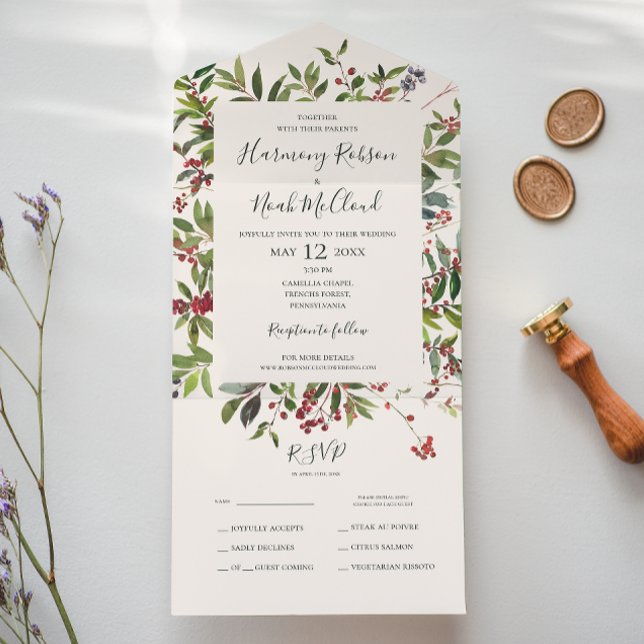 Holiday Chic Botanical | Champagne Seal And Send All In One Invitation (Creator Uploaded)