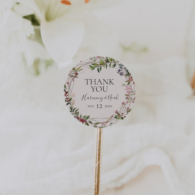 Holiday Chic Botanical | Champagne Thank You Favou Classic Round Sticker (Creator Uploaded)