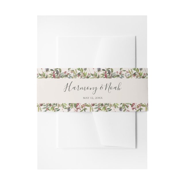 Holiday Chic Botanical | Champagne Wedding Invitation Belly Band (Front Example)
