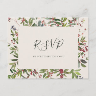 Holiday Chic Botanical   Champagne Wedding RSVP Postcard