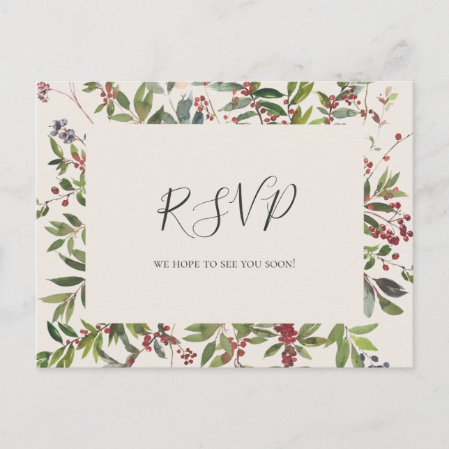 Holiday Chic Botanical | Champagne Wedding RSVP Postcard (Front)