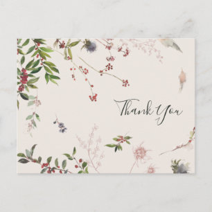Holiday Chic Botanical Champagne Wedding Thank You Postcard