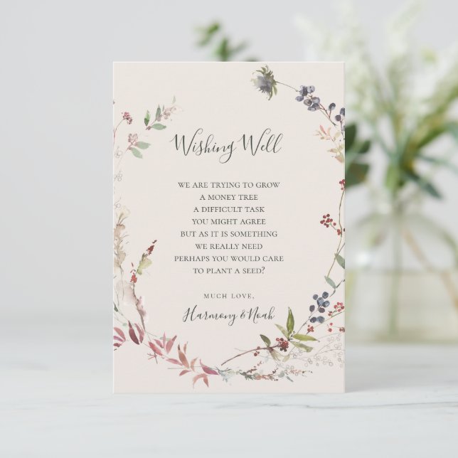 Holiday Chic Botanical Champagne Wishing Well Card (Standing Front)