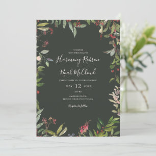 Holiday Chic Botanical Dark Green All In One Inv Invitation