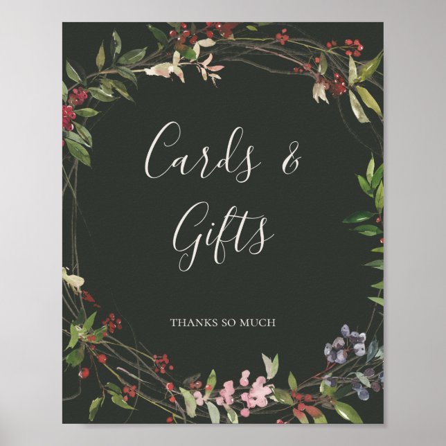 Holiday Chic Botanical Dark Green Cards and Gifts Poster (Front)