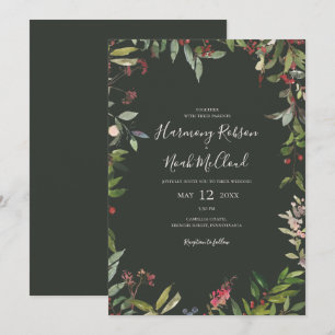 Holiday Chic Botanical Dark Green Casual Wedding Invitation