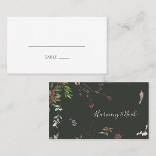 Holiday Chic Botanical   Dark Green Flat Wedding Place Card