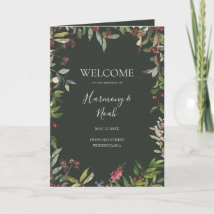 Holiday Chic Botanical Dark Green Folded Wedding Programme