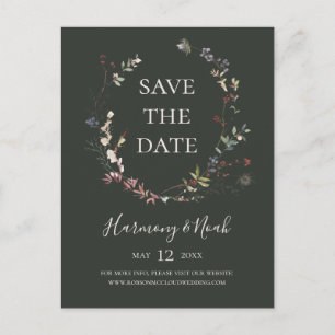 Holiday Chic Botanical   Dark Green Save The Date Invitation Postcard
