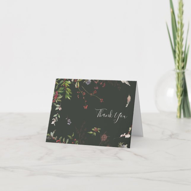 Holiday Chic Botanical | Dark Green Thank You Card (Front)