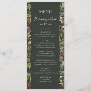 Holiday Chic Botanical Dark Green Wedding Dinner Menu