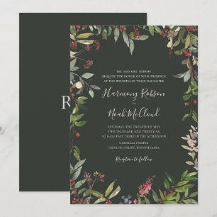 Holiday Chic Botanical   Dark Green Wedding Invita Invitation