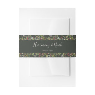 Holiday Chic Botanical Dark Green Wedding Invita Invitation Belly Band