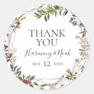Holiday Chic Botanical Thank You Wedding Favour Cl Classic Round Sticker