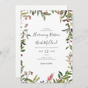 Holiday Chic Botanical   White Casual Wedding Invitation