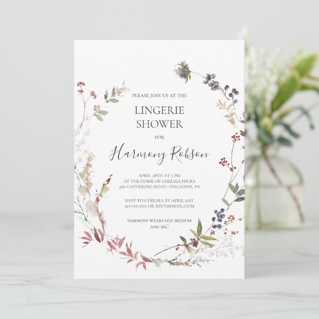 Holiday Chic Botanical | White Lingerie Shower Invitation (Standing Front)