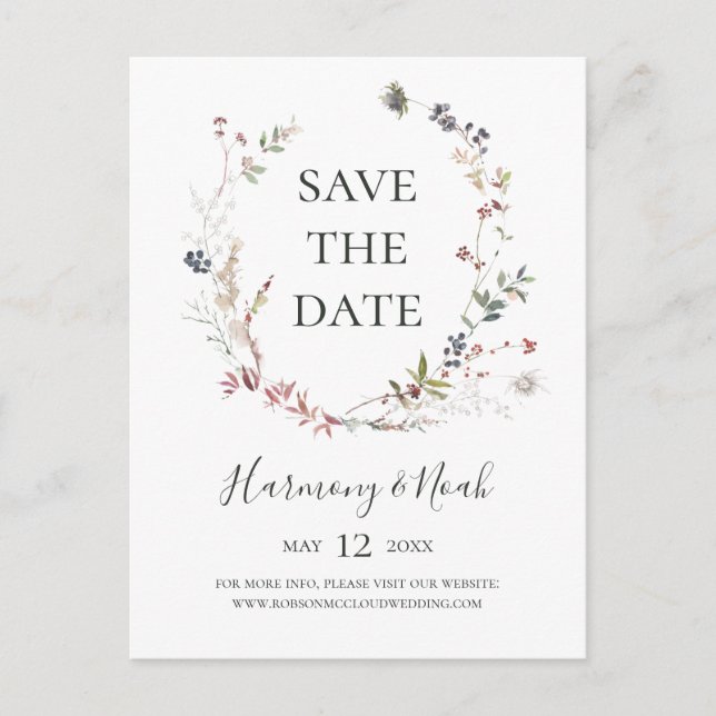 Holiday Chic Botanical | White Save The Date Invitation Postcard (Front)