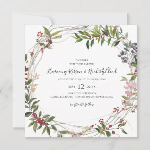 Holiday Chic Botanical   White Square Wedding Invitation