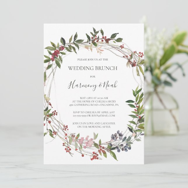 Holiday Chic Botanical | White Wedding Brunch Invitation (Standing Front)