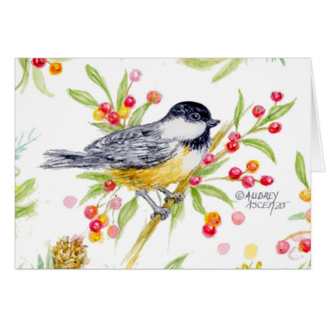Holiday Chickadee Blank Note Greeting Card (Front Horizontal)