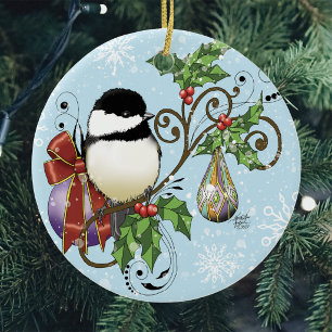 Holiday Chickadee Ceramic Tree Decoration