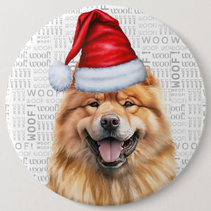 Holiday Chow Chow Santa Dog on Woof Background 6 Cm Round Badge
