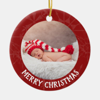 Holiday Christmas 2 Photo Year Red Snowflake Ceramic Tree Decoration