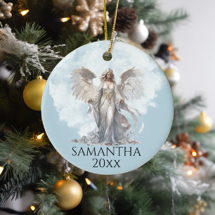 Holiday Christmas Angel Monogram Ceramic Tree Decoration
