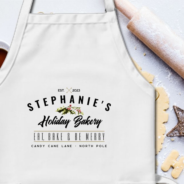Holiday Christmas Baking Bakery Logo Long Apron (A close up of the details on this Christmas apron--perfect for your holiday baking and parties.)