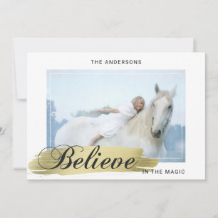 Holiday Christmas BELIEVE in the Magic Gold PHOTO Card