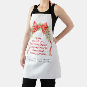 Holiday Christmas bells and bows watercolor custom Apron