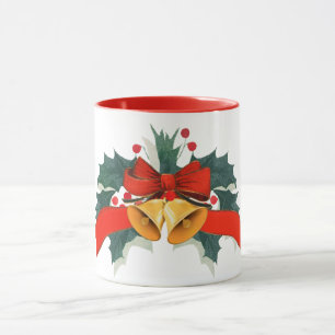 Holiday Christmas bells with holly leaves Mug