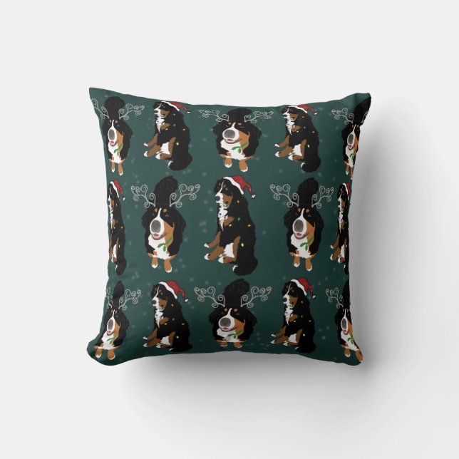 Holiday Christmas Bernese Mountain Dog  Cushion (Front)
