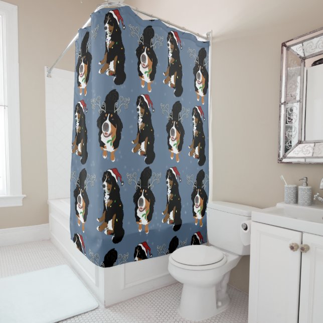 Holiday Christmas Bernese Mountain Dog Shower Curtain (In Situ)