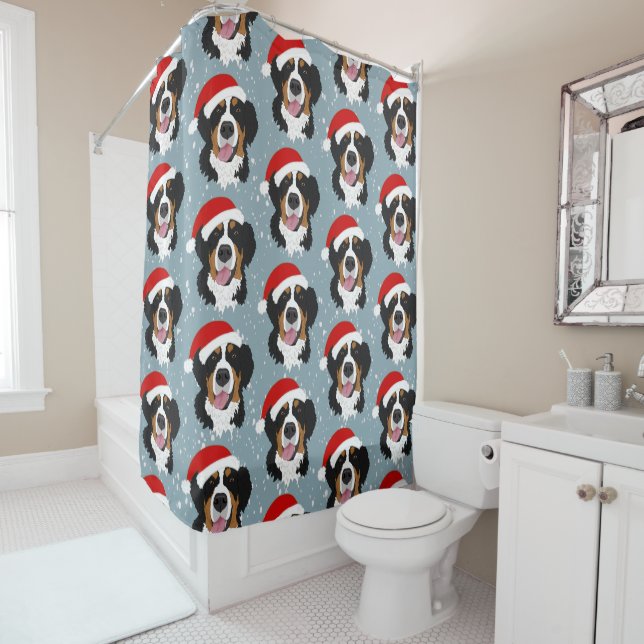 Holiday Christmas Bernese Mountain Dog  Shower Curtain (In Situ)