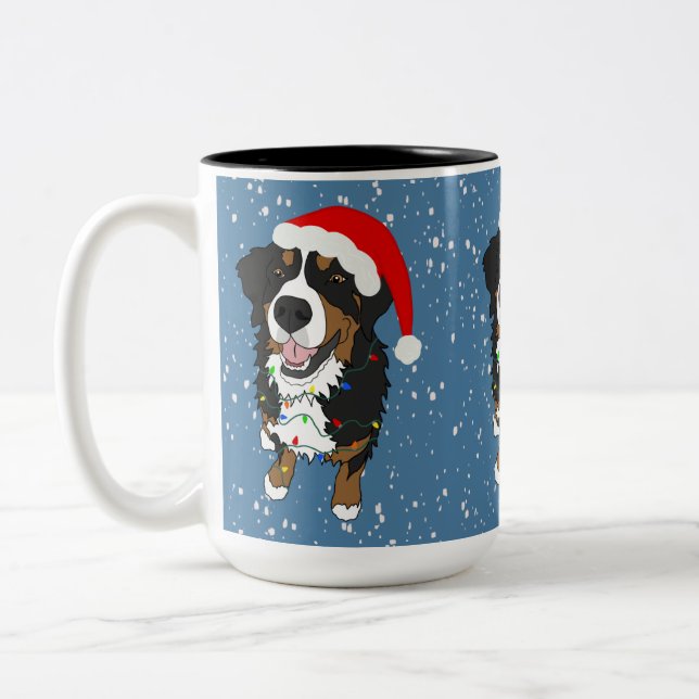 Holiday Christmas Bernese Mountain Dog Two-Tone Coffee Mug (Left)