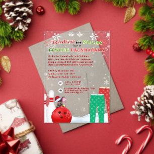 Holiday Christmas Bowling Pajama Pizza Party Acrylic Invitations