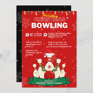 Holiday Christmas Bowling Red & Black Snow Party Invitation