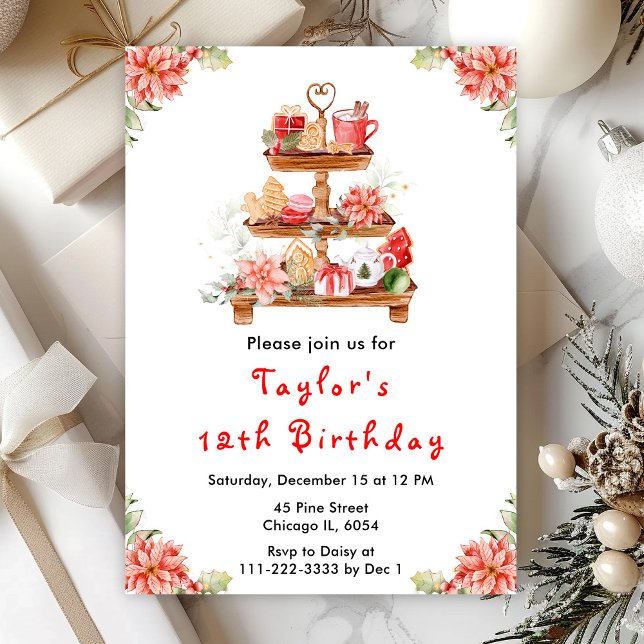 Holiday Christmas Brunch Birthday Party Red Invitation (Creator Uploaded)