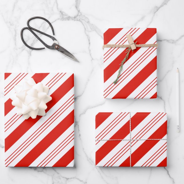 Holiday Christmas candy cane red festive stripes Wrapping Paper Sheet (Front)