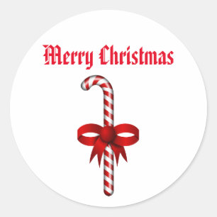 Holiday Christmas Candy Cane Stick Classic Round Sticker
