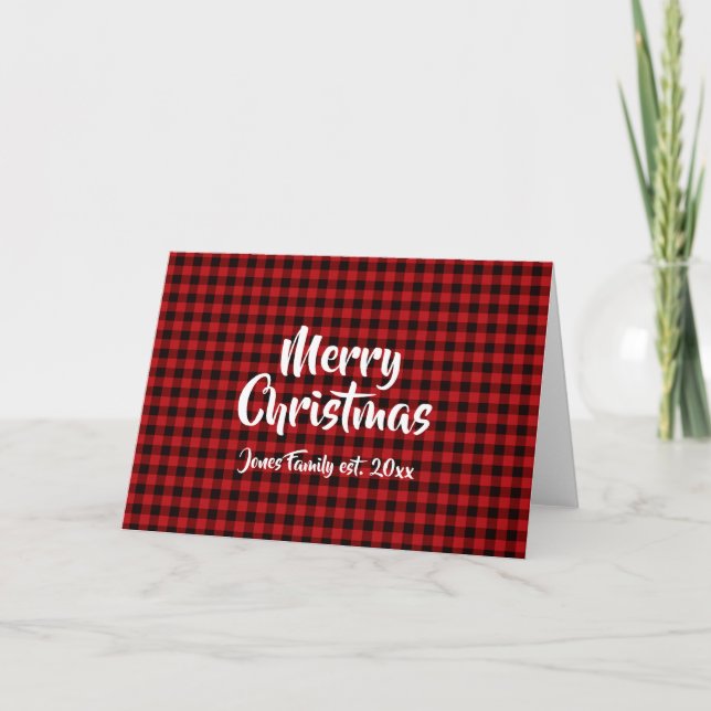 Holiday Christmas cheer, red buffalo plaid pattern Card (Front)