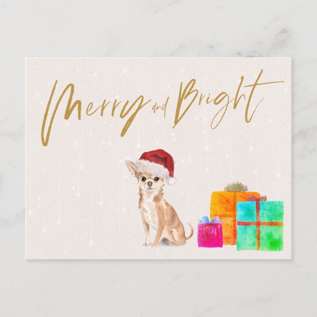 Holiday Christmas Chihuahua Dog Merry Bright Postcard (Front)