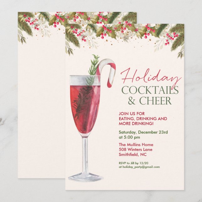 Holiday Christmas Cocktails Party Invitation (Front/Back)