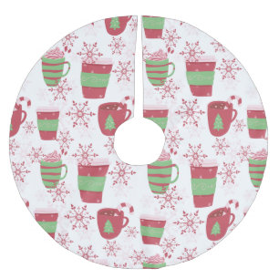 Holiday Christmas Coffee Cups Brushed Polyester Tree Skirt