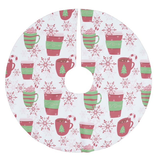 Holiday Christmas Coffee Cups Brushed Polyester Tree Skirt (Front)